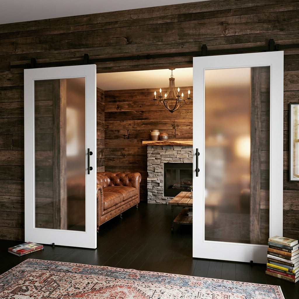 Glass Panel Double Barn Door - DALMATIAN DOORS™ and Woodworking