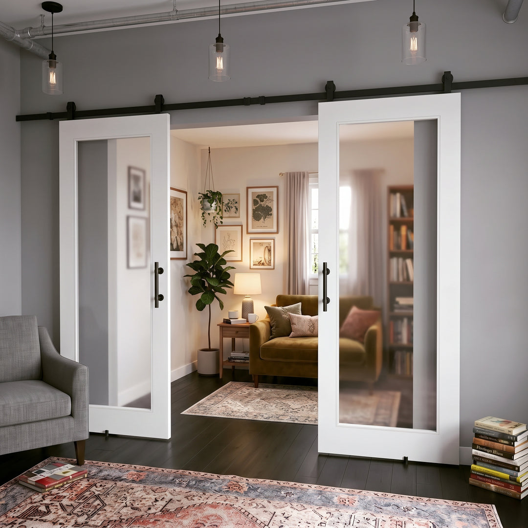 Glass Panel Double Barn Door - DALMATIAN DOORS™ and Woodworking