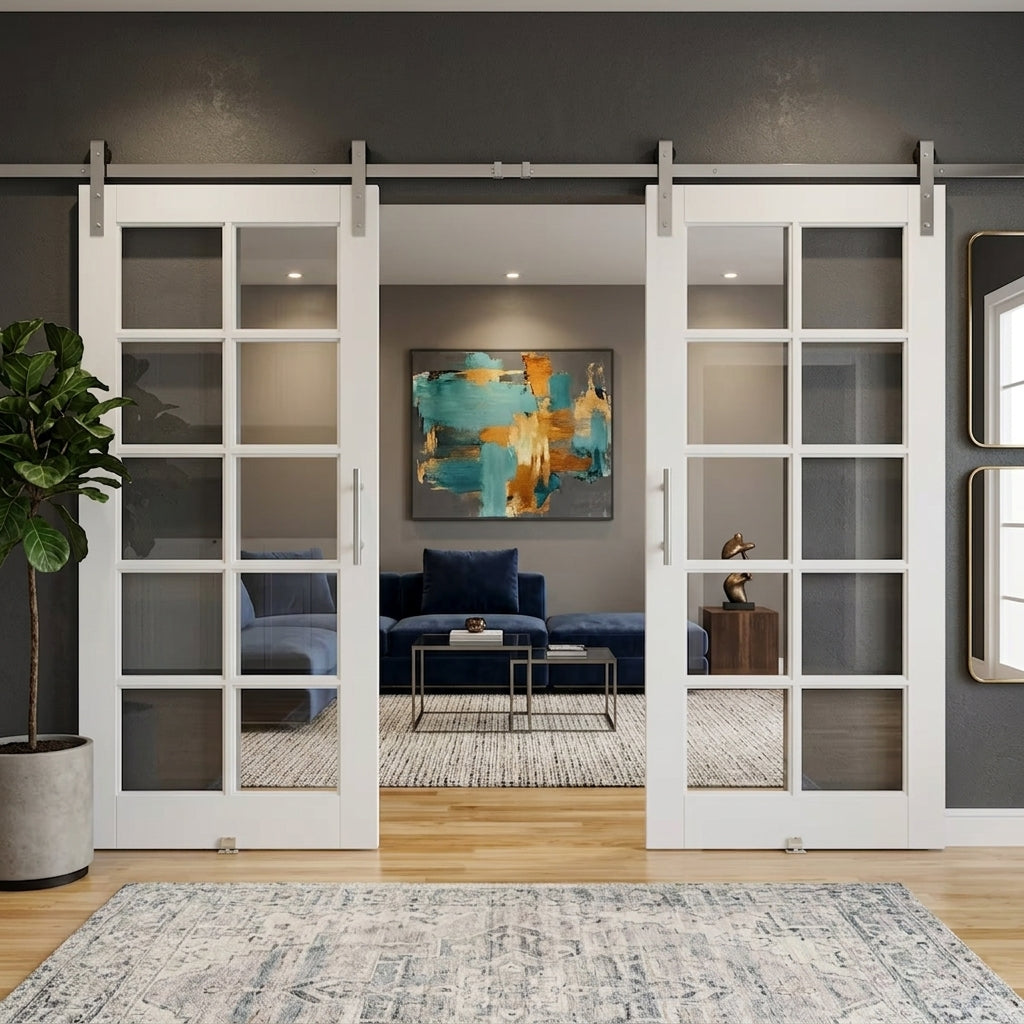 Glass 10 Panel Double Barn Door - DALMATIAN DOORS™ and Woodworking