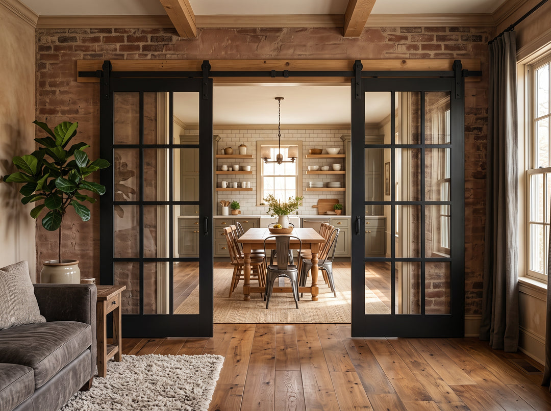 Glass 12 Panel Double Barn Door - DALMATIAN DOORS™ and Woodworking