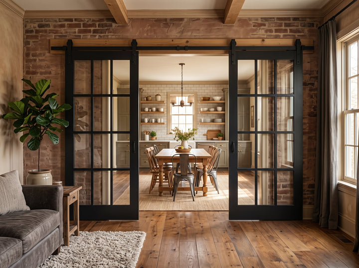 Glass 12 Panel Double Barn Door - DALMATIAN DOORS™ and Woodworking