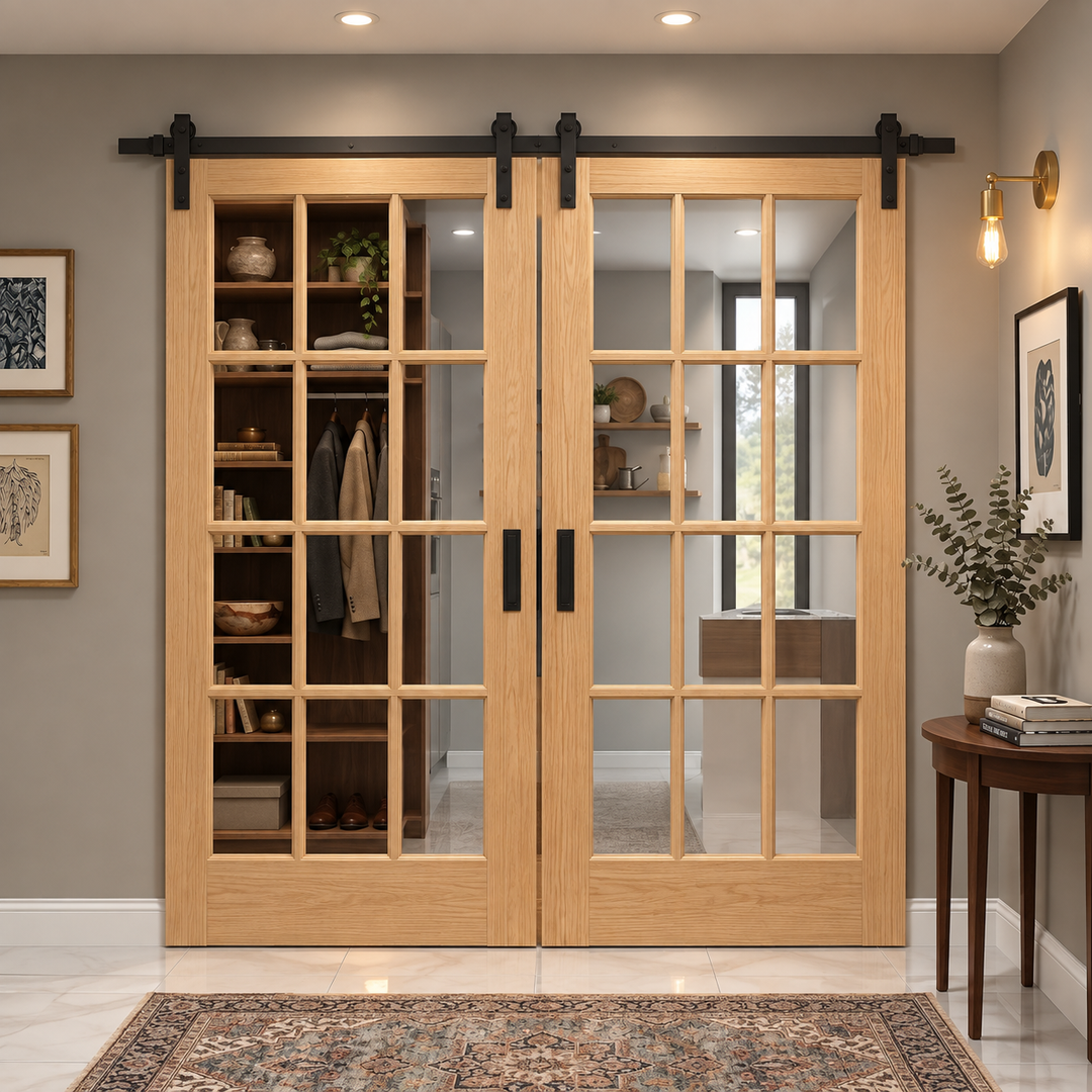 Glass 12 Panel Double Barn Door - DALMATIAN DOORS™ and Woodworking