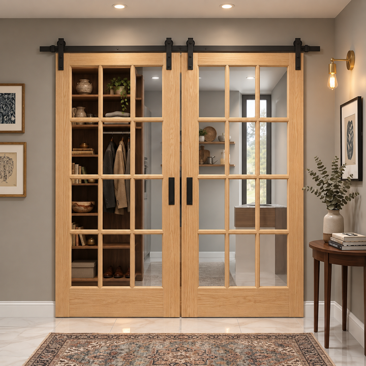 Glass 12 Panel Double Barn Door - DALMATIAN DOORS™ and Woodworking
