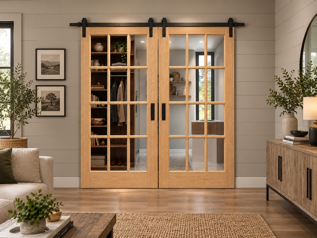 Glass 12 Panel Double Barn Door - DALMATIAN DOORS™ and Woodworking