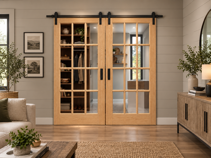 Glass 12 Panel Double Barn Door - DALMATIAN DOORS™ and Woodworking