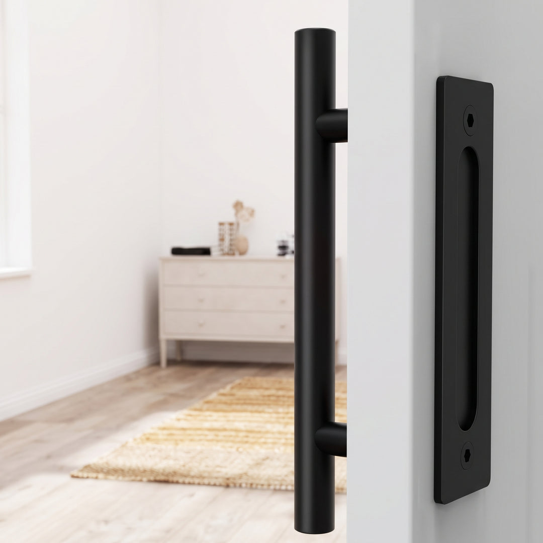 12 inch Round Black Handle with 8 5/8 inch Flush Pull - DALMATIAN DOORS™ and Woodworking