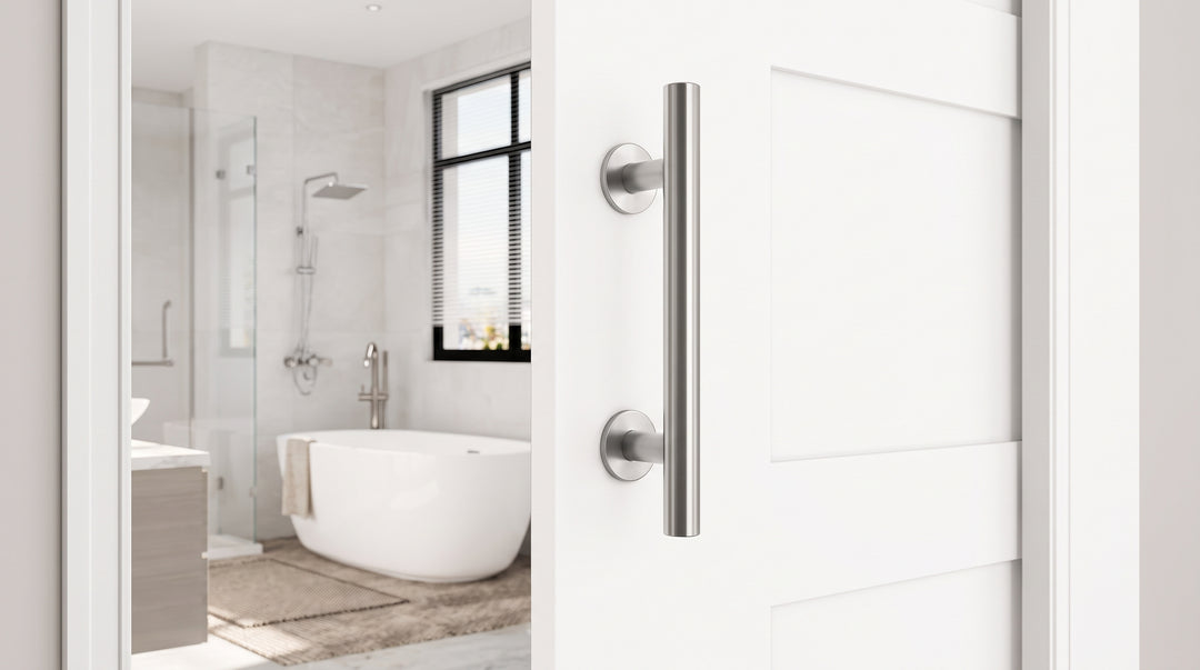 12 inch Round Stainless Handle with  8 5/8 inch Flush Pull - DALMATIAN DOORS™ and Woodworking