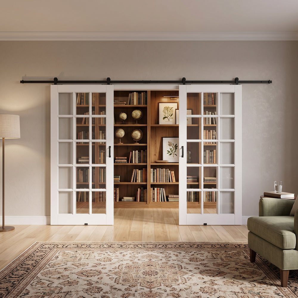 Glass 15 Panel Double Barn Door - DALMATIAN DOORS™ and Woodworking