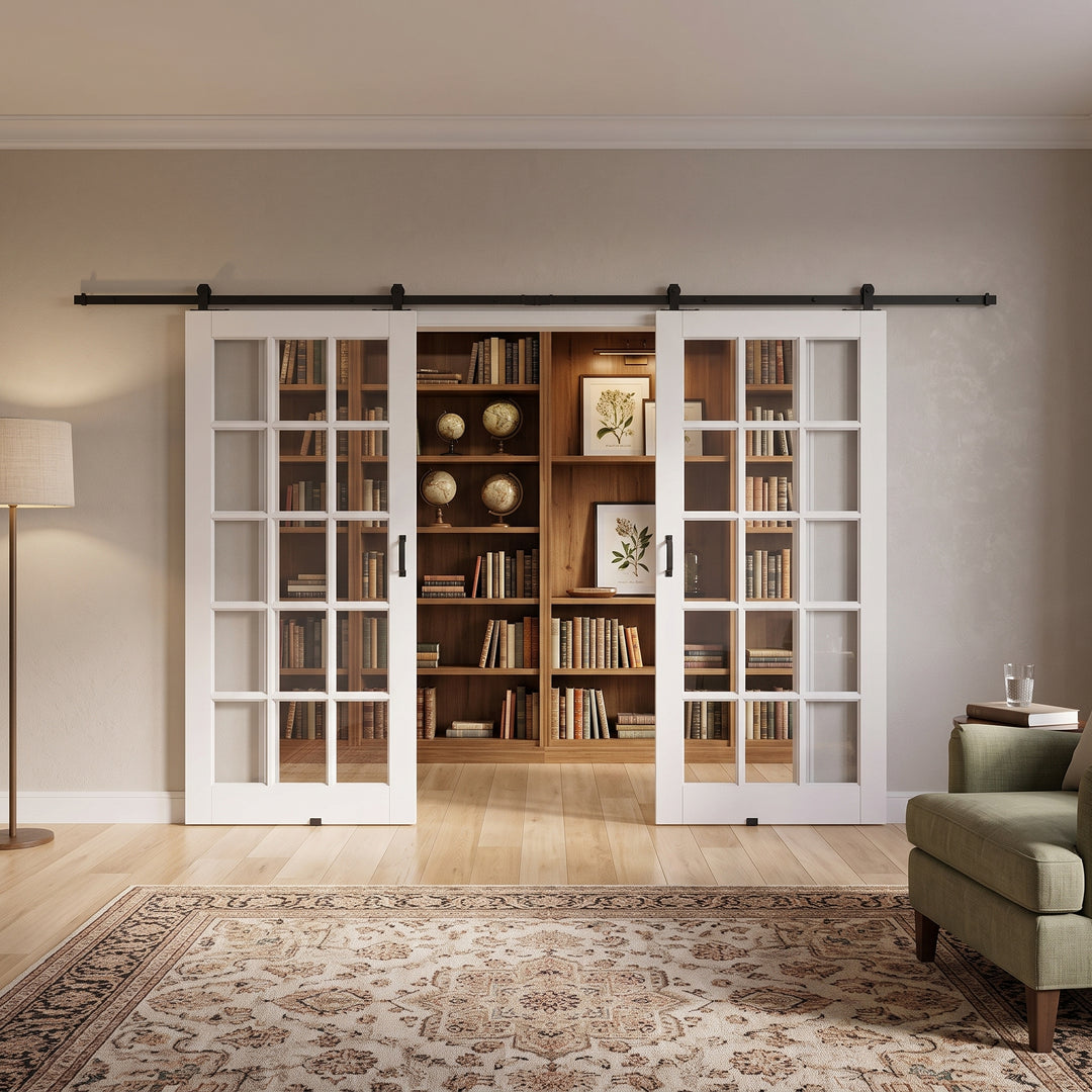 Glass 15 Panel Double Barn Door - DALMATIAN DOORS™ and Woodworking