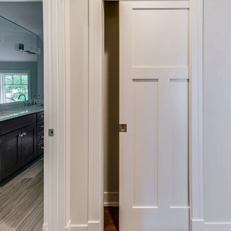 Wood 3 Panel Craftsman Pocket Door - DALMATIAN DOORS™ and Woodworking