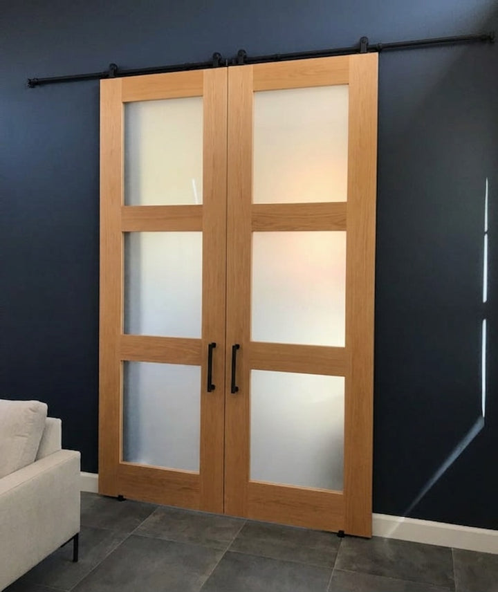 Glass 3 Panel Double Barn Door - DALMATIAN DOORS™ and Woodworking