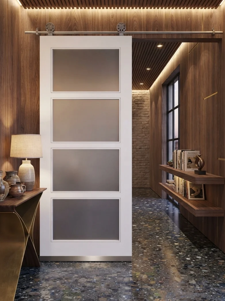 Glass 4 Panel Barn Door - DALMATIAN DOORS™ and Woodworking