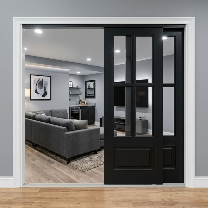 4 Lite Glass Over 1 Wood Panel Bypass Door - DALMATIAN DOORS™ and Woodworking