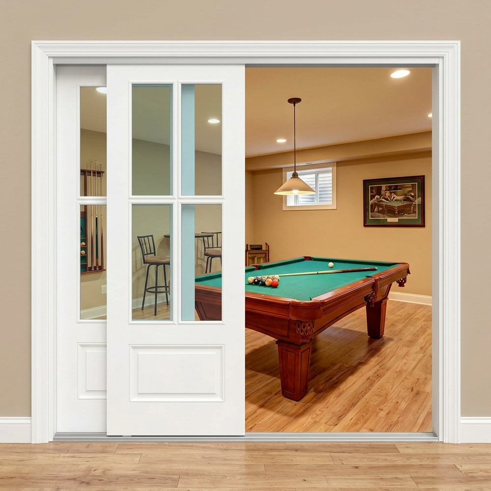 4 Lite Glass Over 1 Wood Panel Bypass Door - DALMATIAN DOORS™ and Woodworking