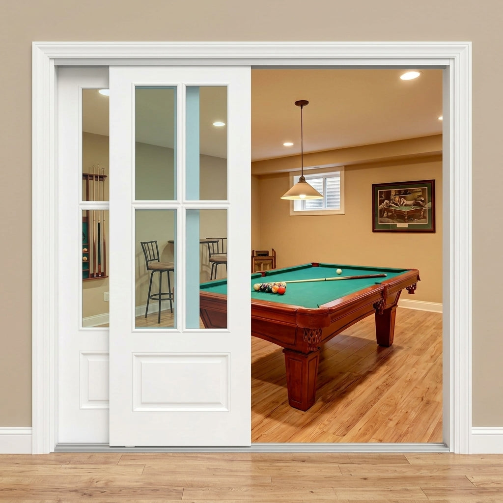 4 Lite Glass Over 1 Wood Panel Bypass Door - DALMATIAN DOORS™ and Woodworking