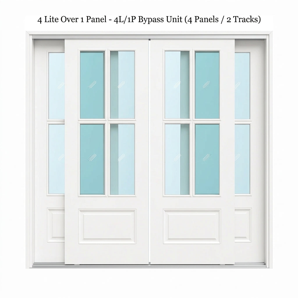 4 Lite Glass Over 1 Wood Panel Bypass Door - DALMATIAN DOORS™ and Woodworking