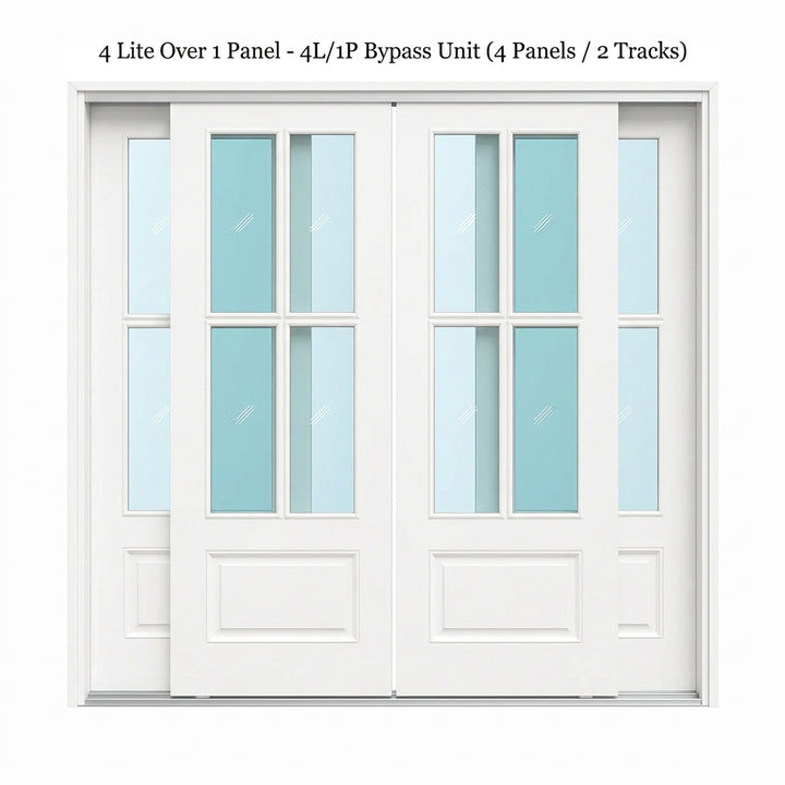 4 Lite Glass Over 1 Wood Panel Bypass Door - DALMATIAN DOORS™ and Woodworking