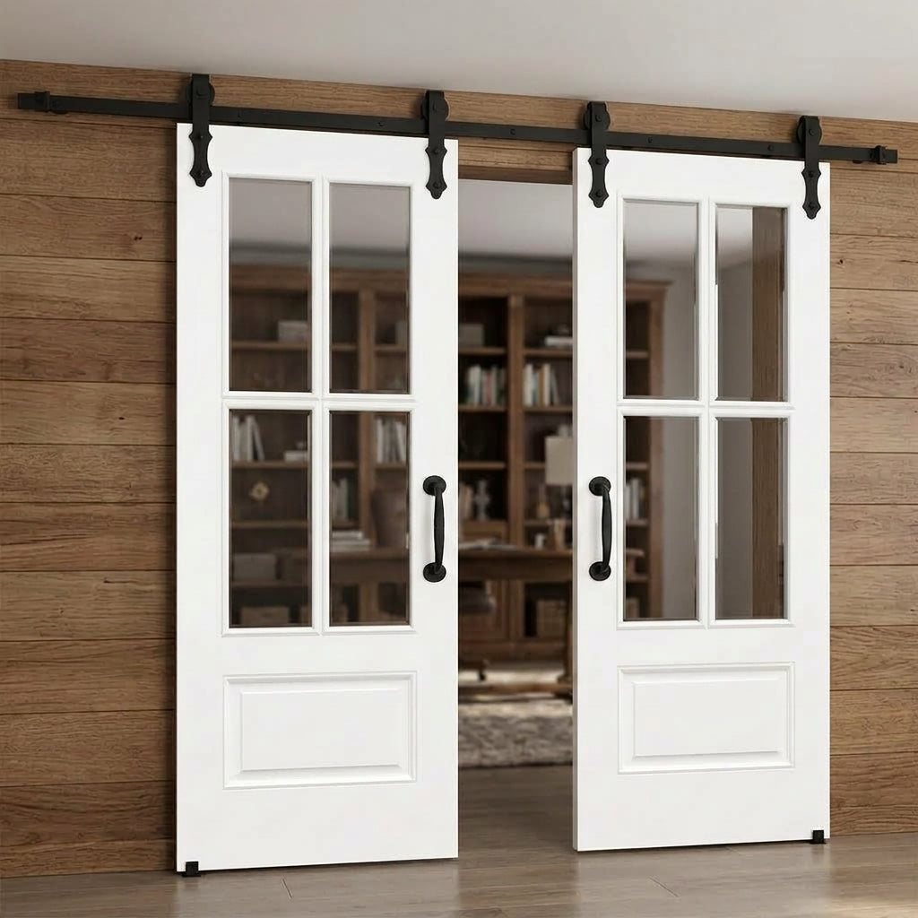 4 Lite Over 1 Wood Panel Double Barn Door - DALMATIAN DOORS™ and Woodworking