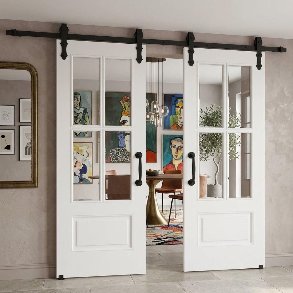 4 Lite Over 1 Wood Panel Double Barn Door - DALMATIAN DOORS™ and Woodworking