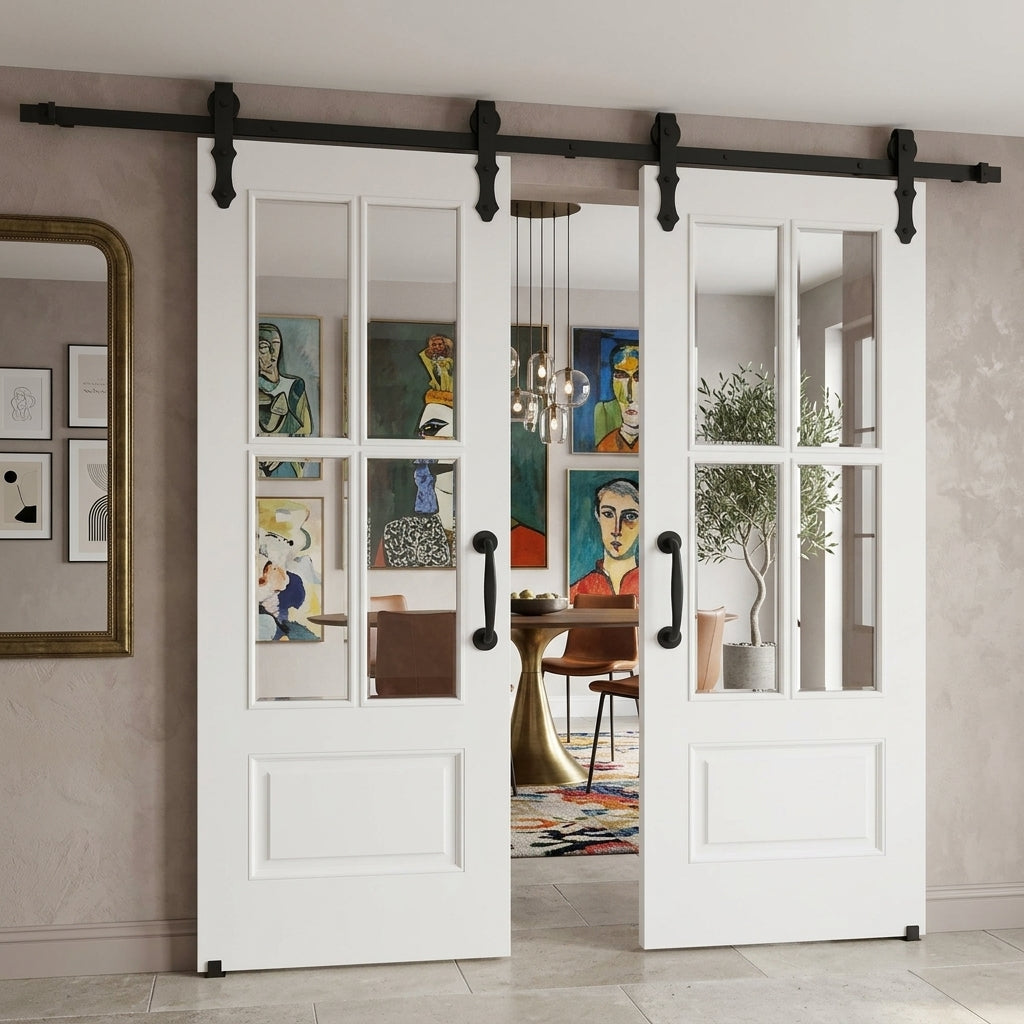 4 Lite Over 1 Wood Panel Double Barn Door - DALMATIAN DOORS™ and Woodworking
