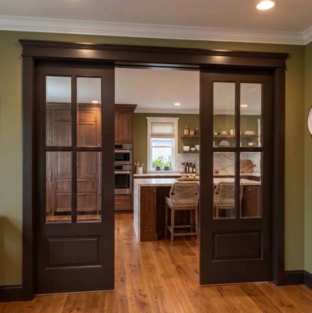 4 Lite Glass Over 1 Wood Panel Pocket Door - DALMATIAN DOORS™ and Woodworking