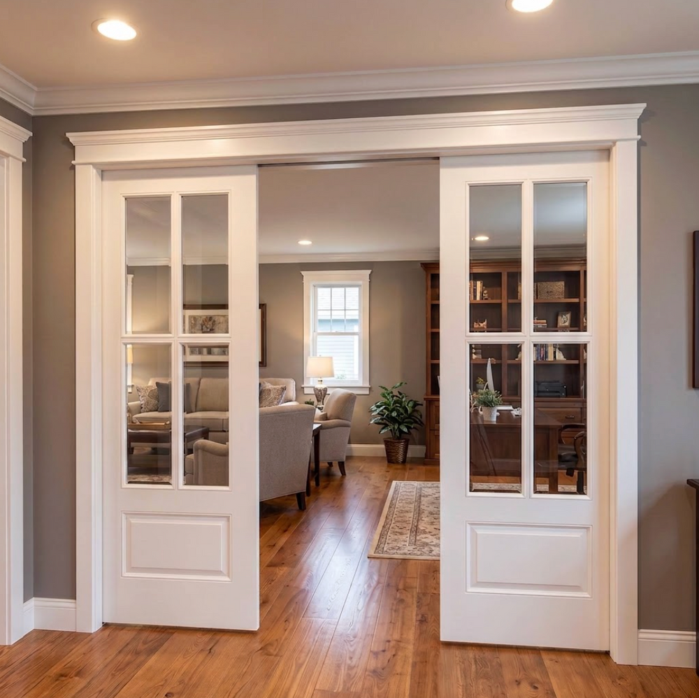 4 Lite Glass Over 1 Wood Panel Pocket Door - DALMATIAN DOORS™ and Woodworking
