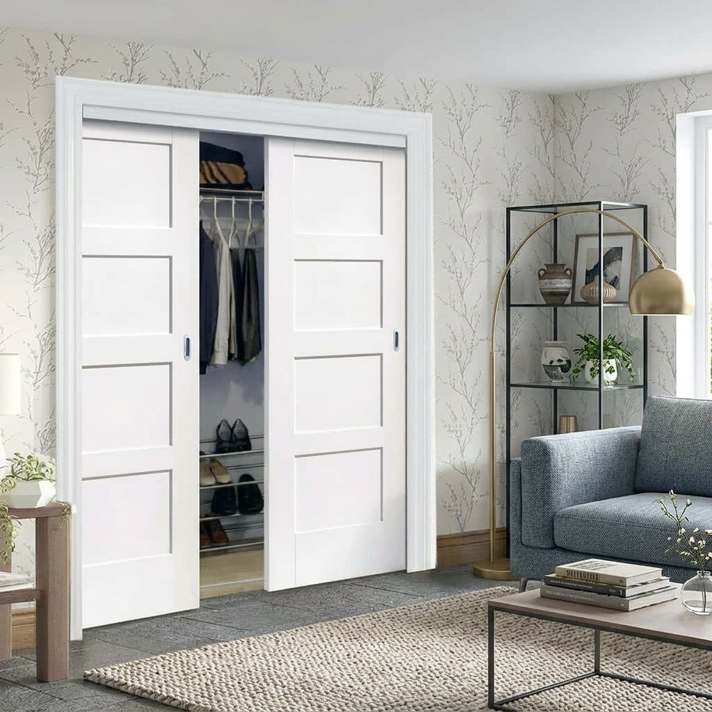 Wood 4 Panel Pocket Door - DALMATIAN DOORS™ and Woodworking