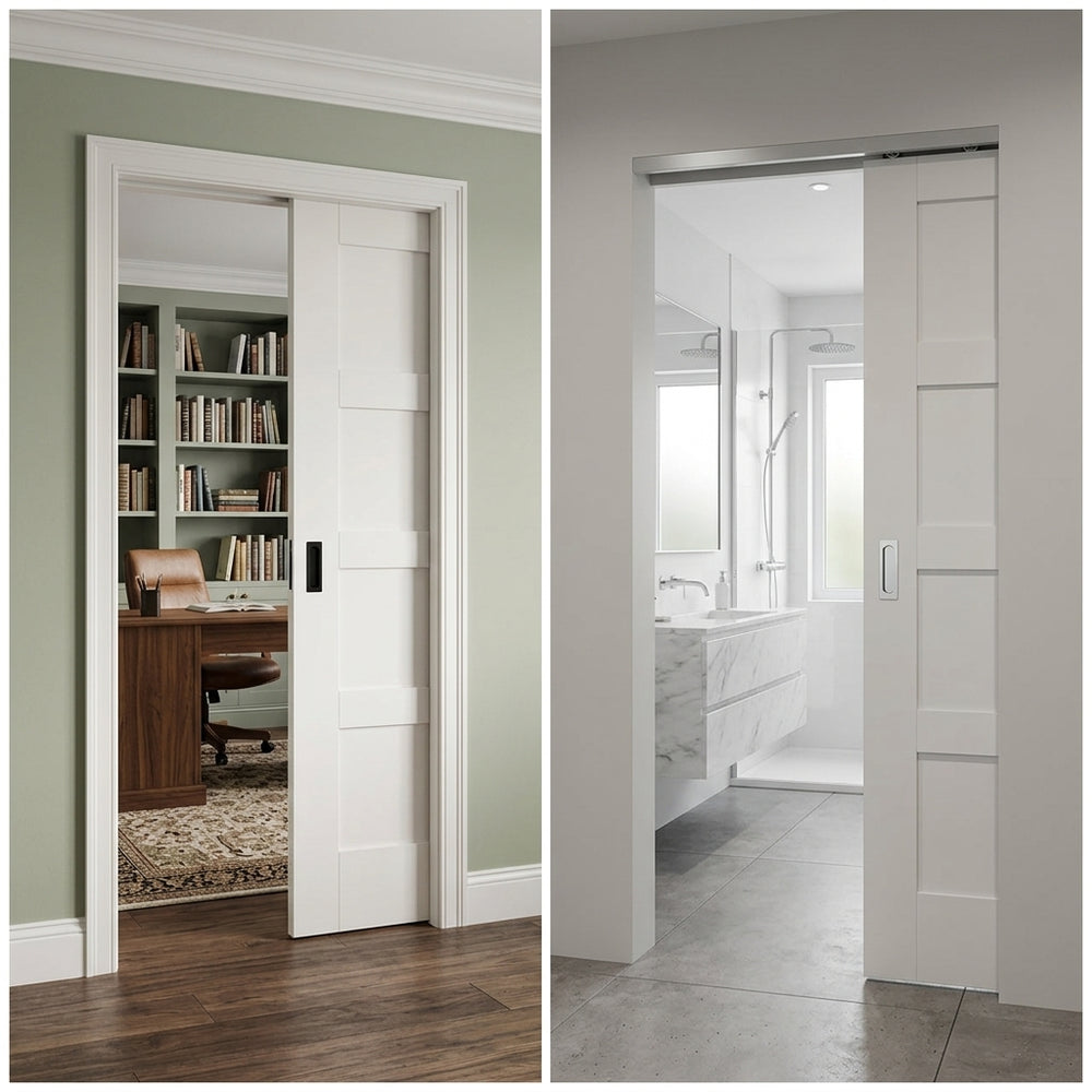 Wood 4 Panel Pocket Door - DALMATIAN DOORS™ and Woodworking