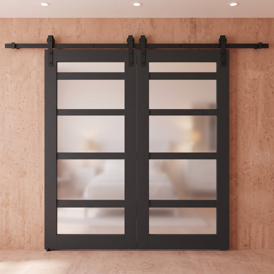 Glass 5 Panel Double Barn Door - DALMATIAN DOORS™ and Woodworking