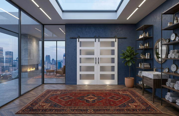 Glass 5 Panel Double Barn Door - DALMATIAN DOORS™ and Woodworking