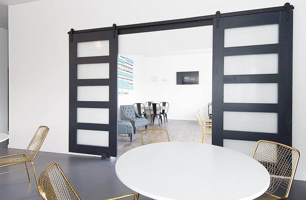 Glass 5 Panel Double Barn Door - DALMATIAN DOORS™ and Woodworking