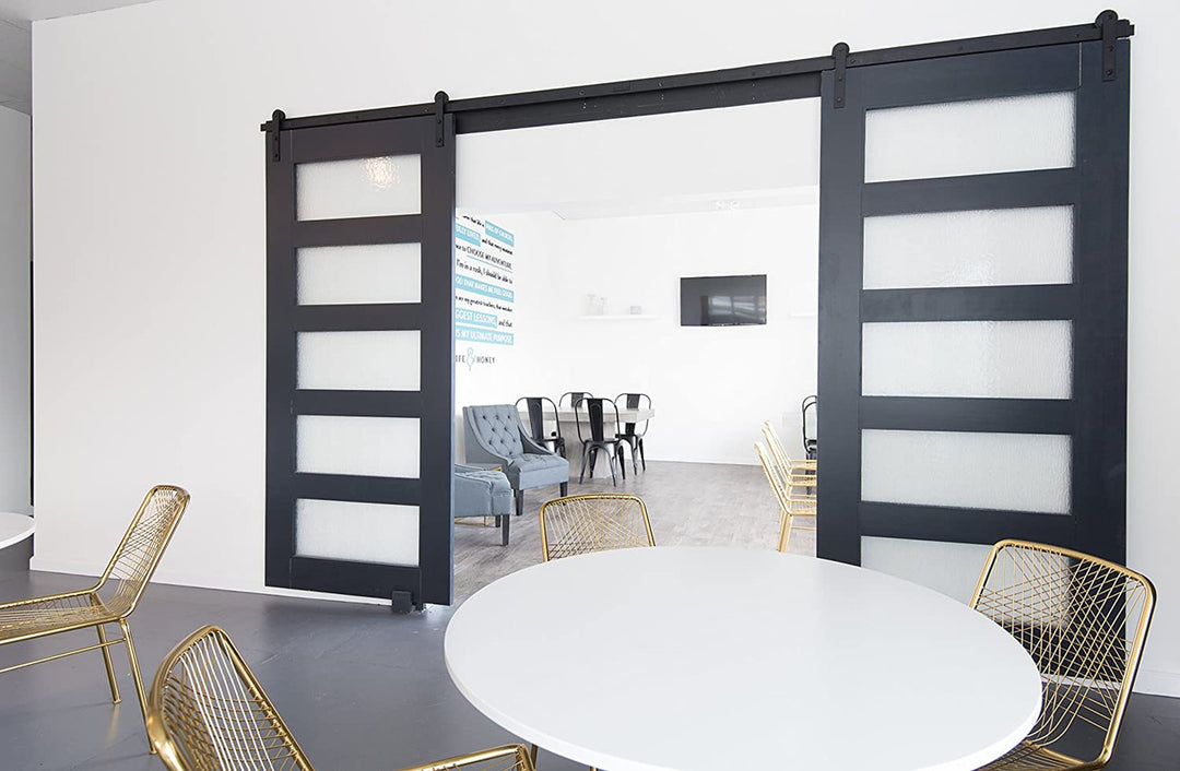 Glass 5 Panel Double Barn Door - DALMATIAN DOORS™ and Woodworking
