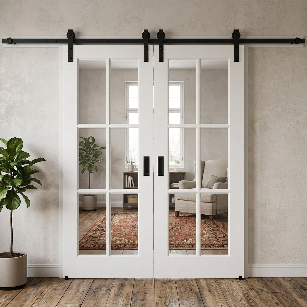 Glass 6 Panel Double Barn Door - DALMATIAN DOORS™ and Woodworking