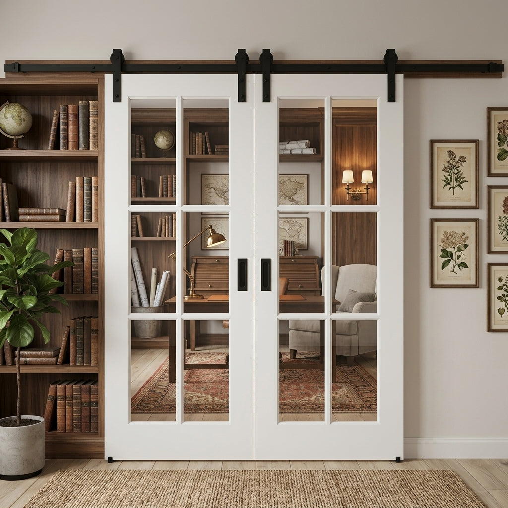 Glass 6 Panel Double Barn Door - DALMATIAN DOORS™ and Woodworking
