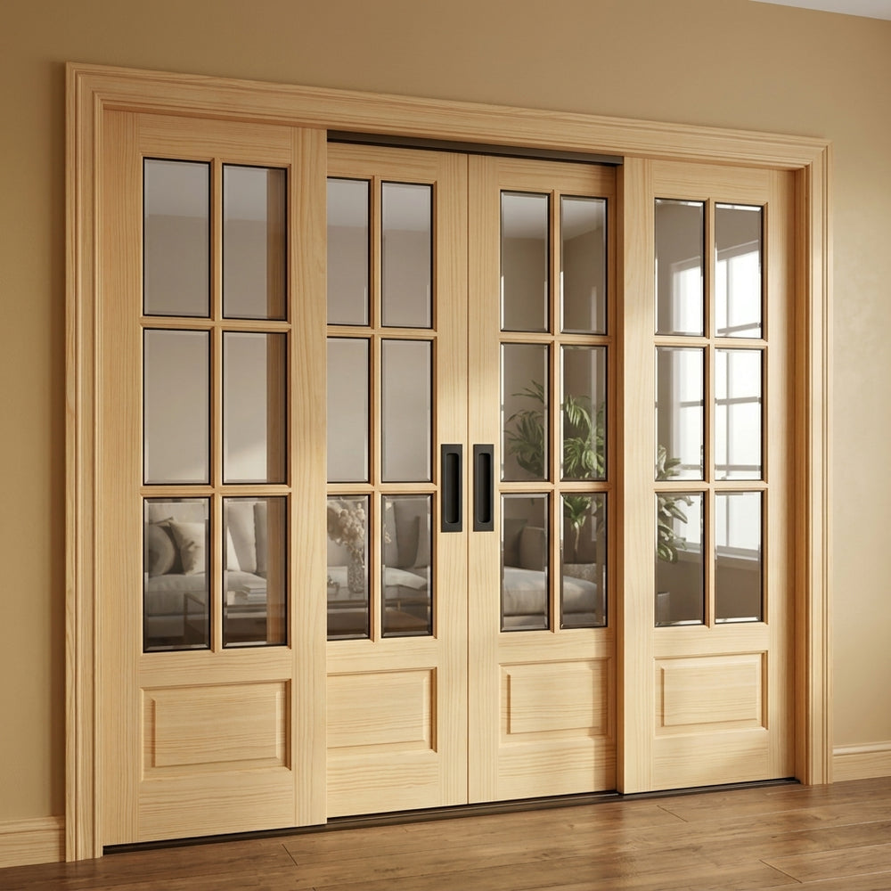 6 Lite Glass Over 1 Wood Panel Bypass Door - DALMATIAN DOORS™ and Woodworking