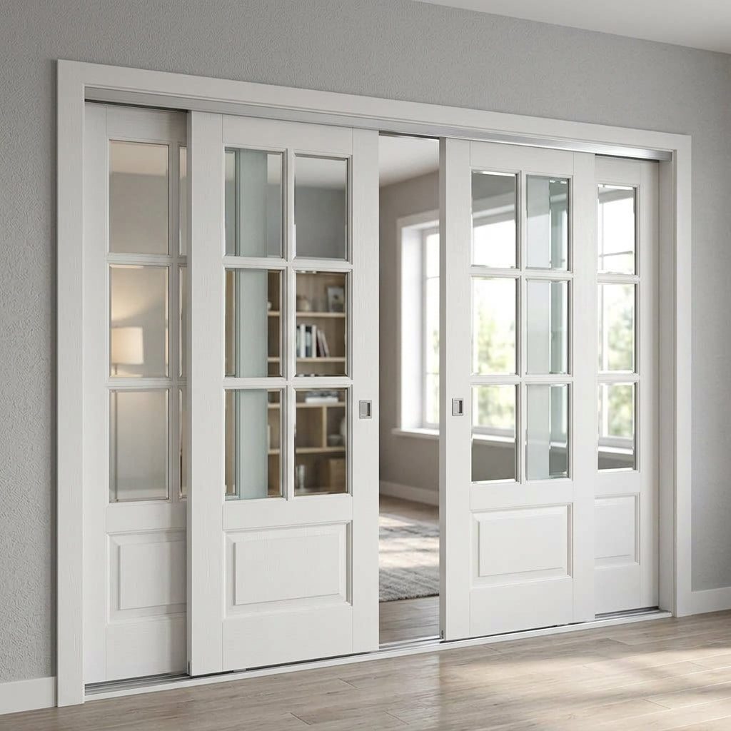 6 Lite Glass Over 1 Wood Panel Bypass Door - DALMATIAN DOORS™ and Woodworking