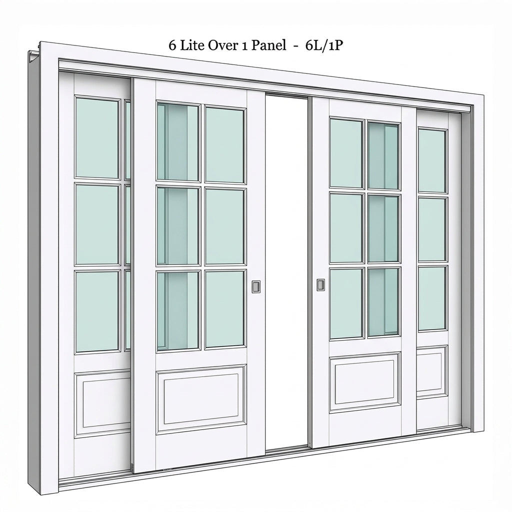 6 Lite Glass Over 1 Wood Panel Bypass Door - DALMATIAN DOORS™ and Woodworking