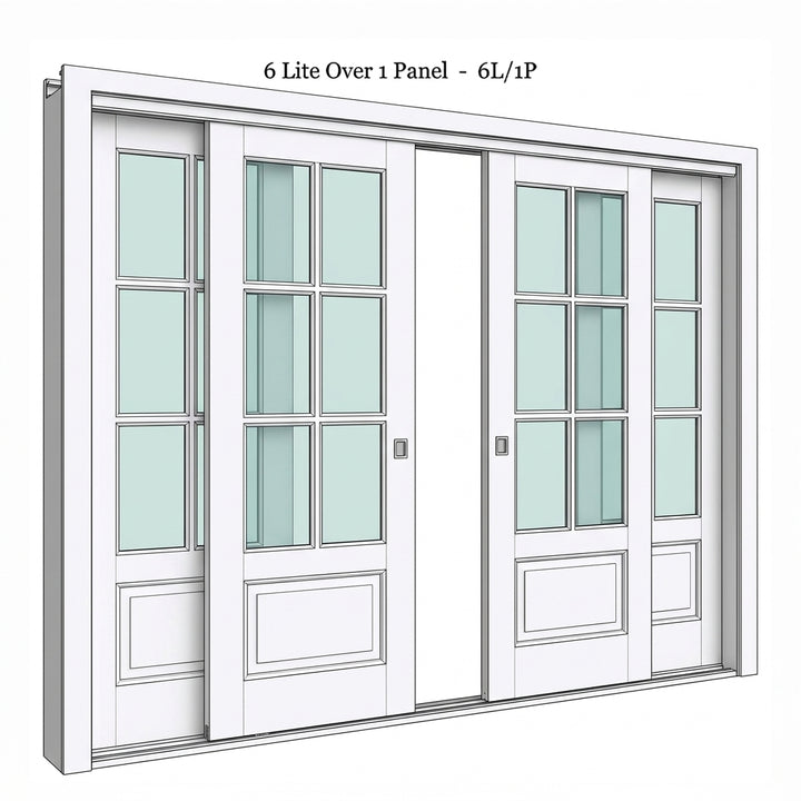 6 Lite Glass Over 1 Wood Panel Bypass Door - DALMATIAN DOORS™ and Woodworking