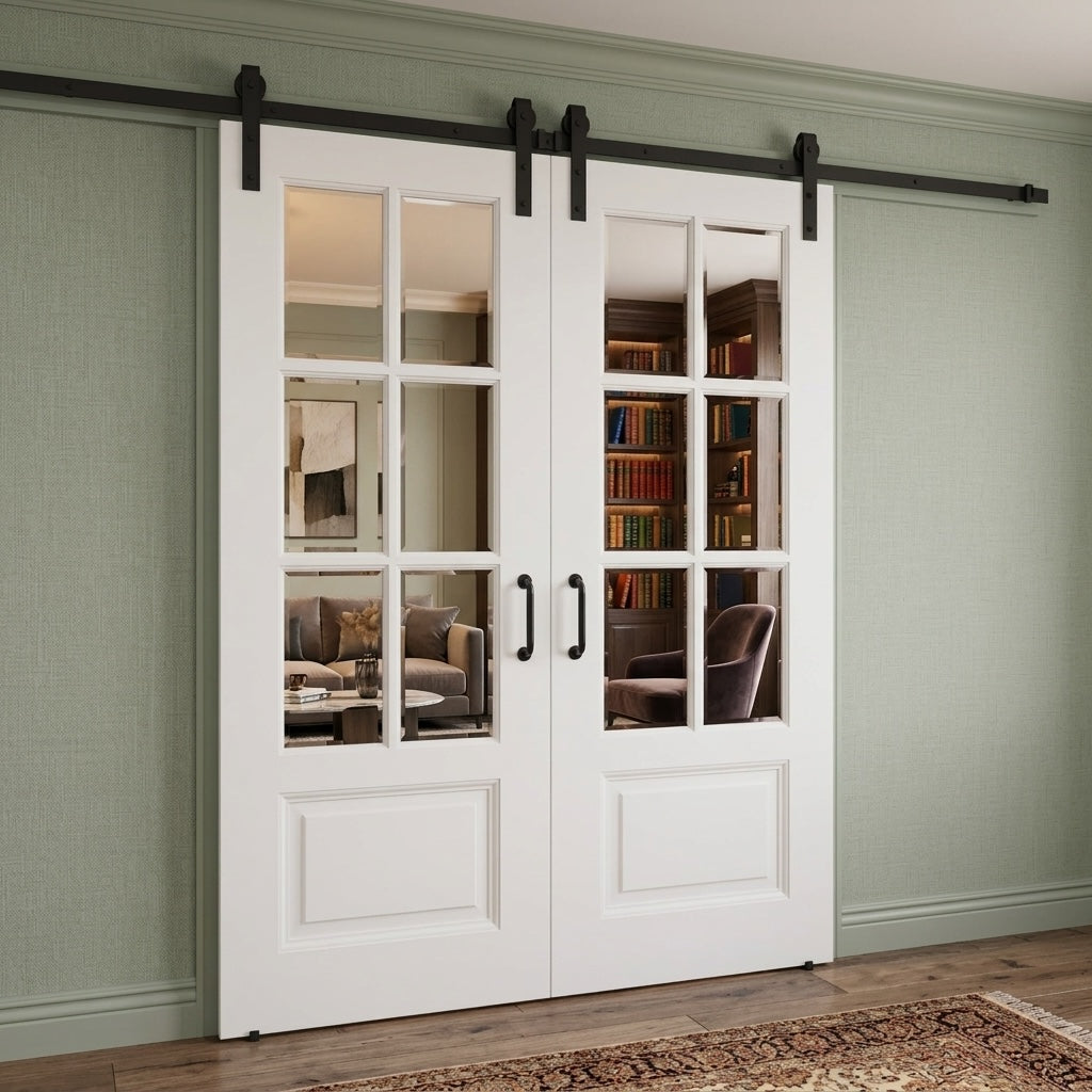 6 Lite Over 1 Wood Panel Double Barn Door - DALMATIAN DOORS™ and Woodworking