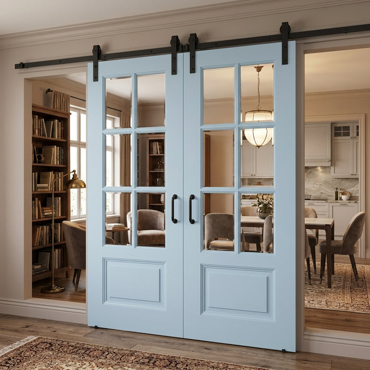 6 Lite Over 1 Wood Panel Double Barn Door - DALMATIAN DOORS™ and Woodworking