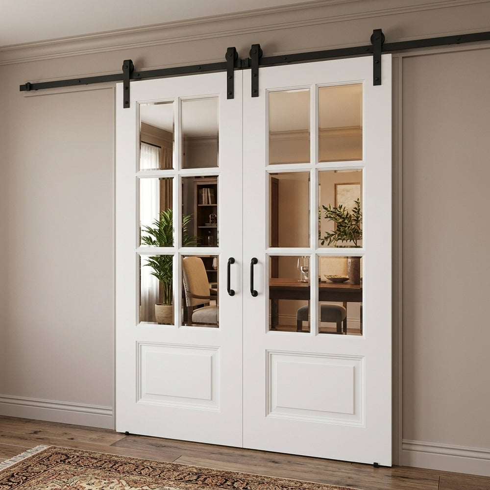 6 Lite Over 1 Wood Panel Double Barn Door - DALMATIAN DOORS™ and Woodworking