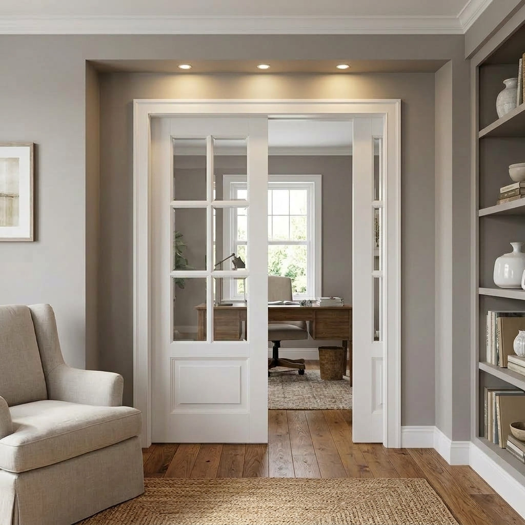 6 Lite Glass Over 1 Wood Panel Pocket Door - DALMATIAN DOORS™ and Woodworking