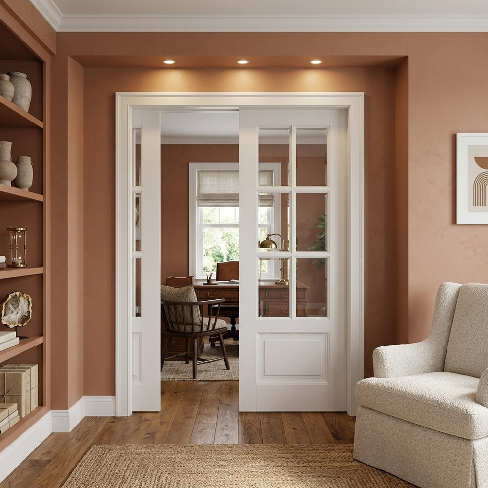 6 Lite Glass Over 1 Wood Panel Pocket Door - DALMATIAN DOORS™ and Woodworking