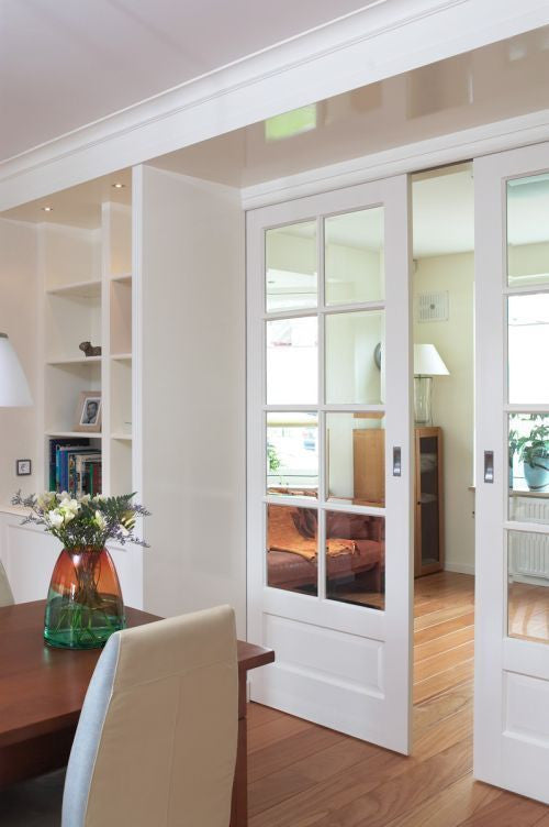 8 Lite Glass Over 1 Wood Panel Pocket Door - DALMATIAN DOORS™ and Woodworking