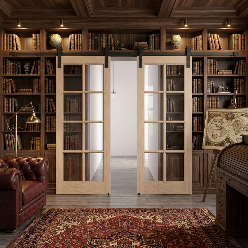 Glass 8 Panel Double Barn Door - DALMATIAN DOORS™ and Woodworking