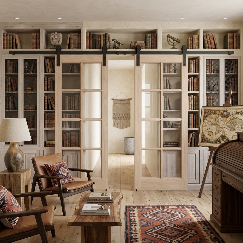 Glass 8 Panel Double Barn Door - DALMATIAN DOORS™ and Woodworking