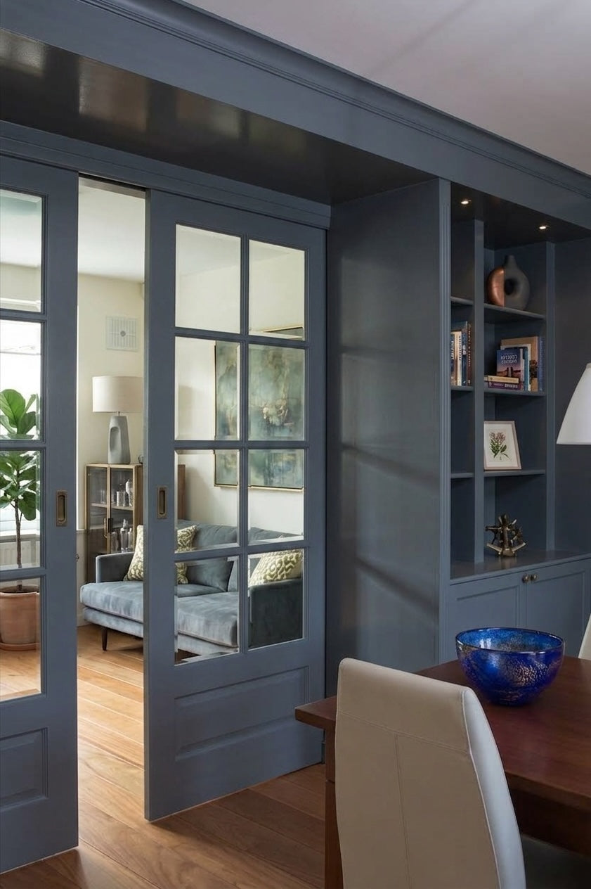 8 Lite Glass Over 1 Wood Panel Pocket Door - DALMATIAN DOORS™ and Woodworking