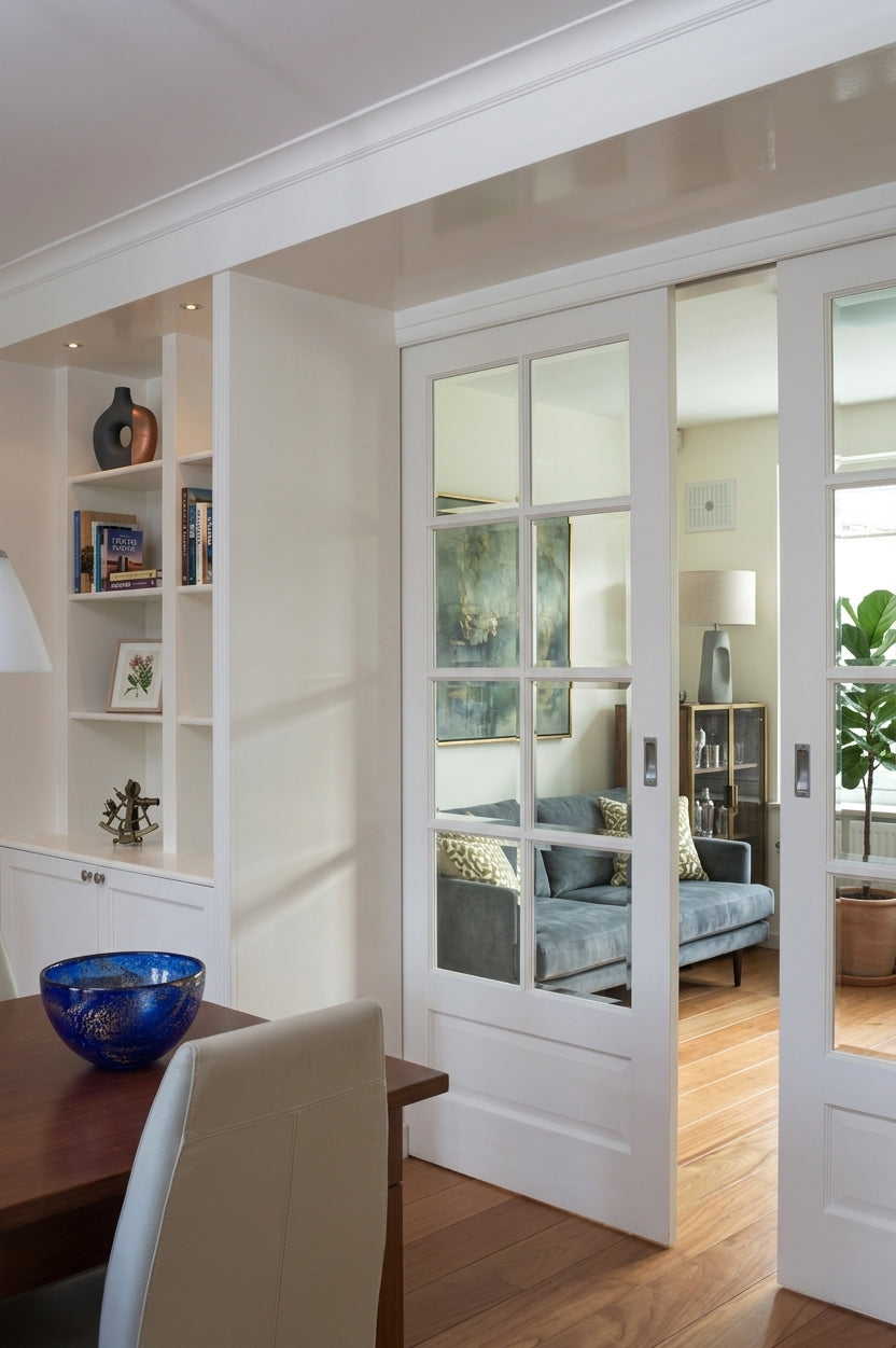 8 Lite Glass Over 1 Wood Panel Pocket Door - DALMATIAN DOORS™ and Woodworking
