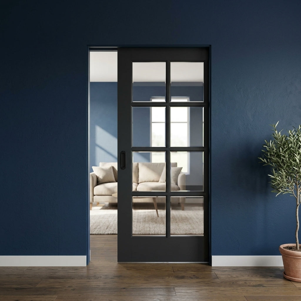 8 Lite Glass Pocket Door - DALMATIAN DOORS™ and Woodworking