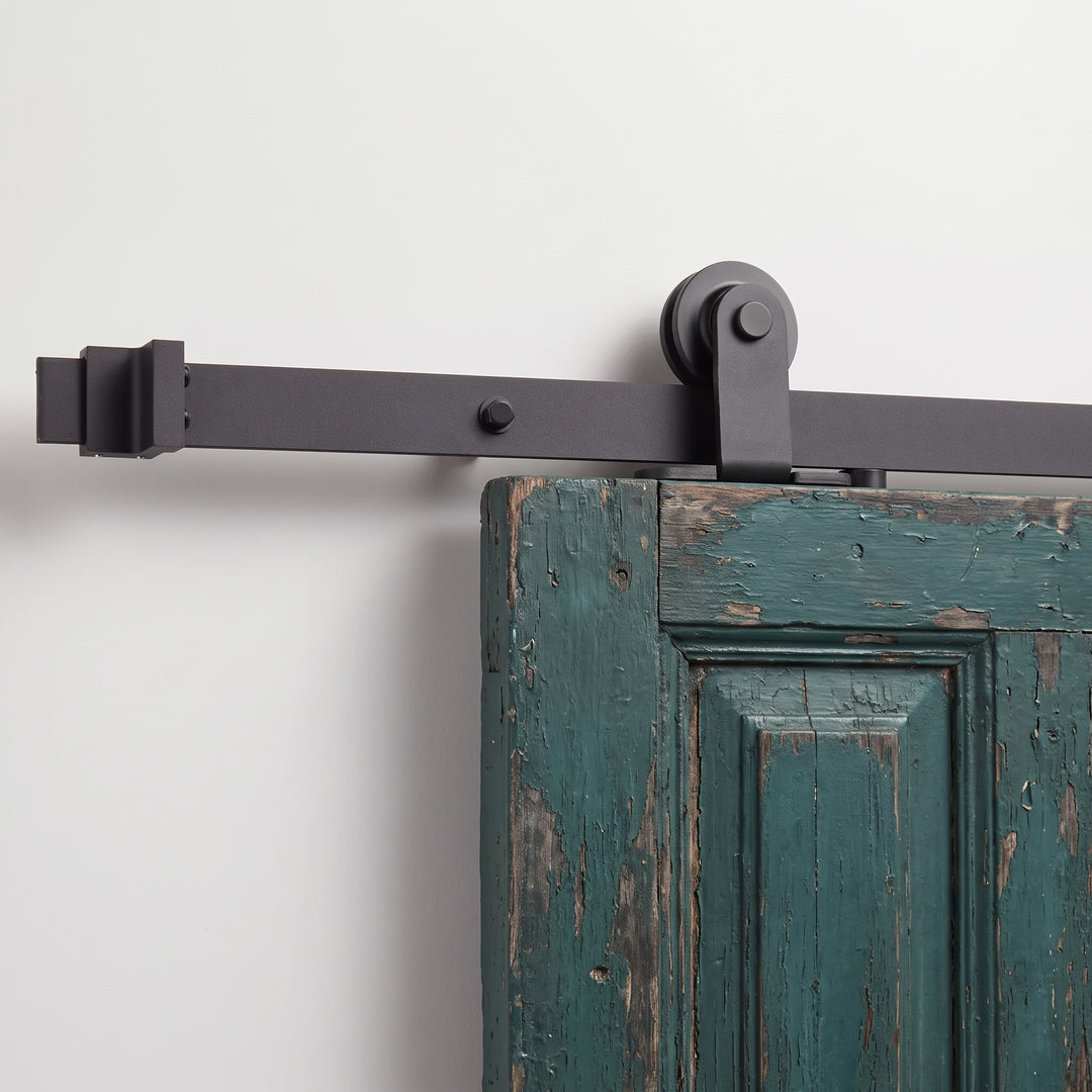 Black Top Mount T Shape Barn Door Hardware